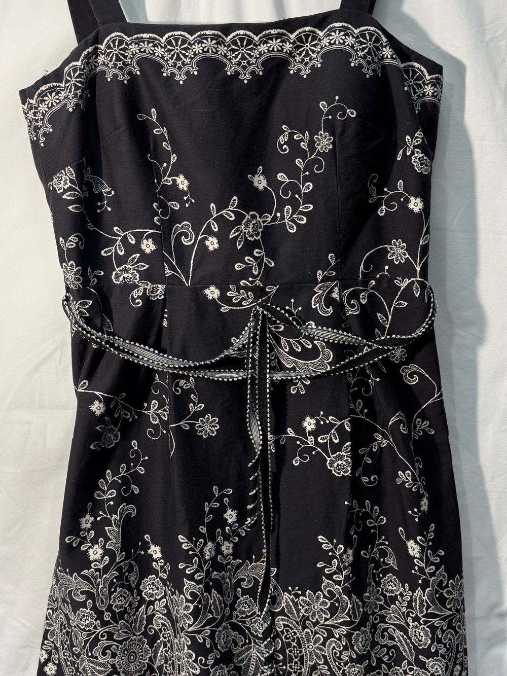R&K Originals Women's Dress Size 14 Black White Floral Paisley Cotton, Belted